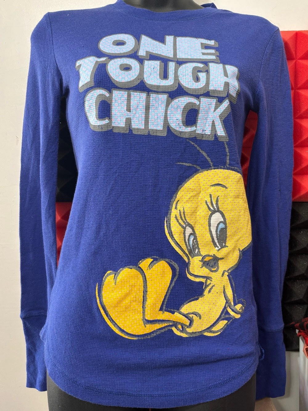 Vintage Tweety 'One Tough Chick' Graphic Sweatshirt - Blue & Yellow size small